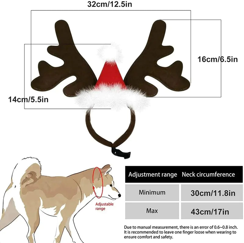 Christmas Dog Reindeer Headband with Santa Hat