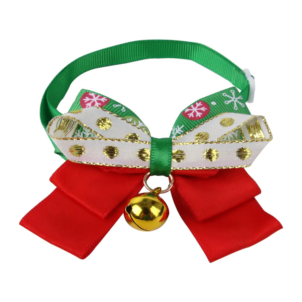 Christmas Dog Collar with Bow and Bell Decoration